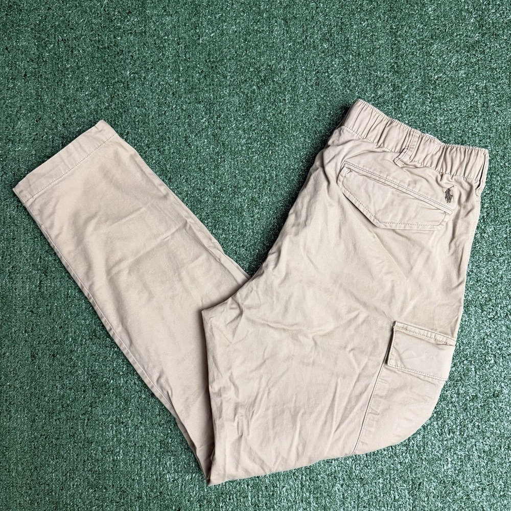 Polo Ralph Lauren Slim Stretch Beige Cargo Pants Cotton Twill Drawstring 33x32